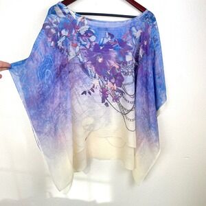 Womens Floral Poncho Top OS  Fairy Oversized Flowy Boho Ethereal Resort Cover Up